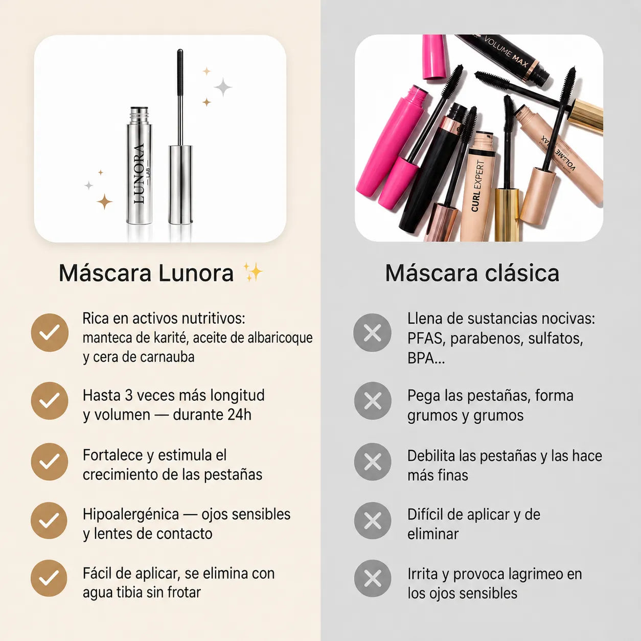 Lunora — La Máscara Metal diseñada para pestañas maduras